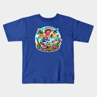 Rockstar Flamingo in Tropical Paradise - Punk Music Vibes Kids T-Shirt